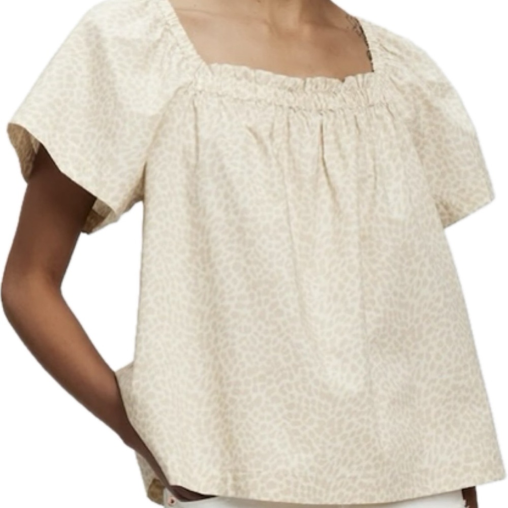 Gap flutter sleeve top, beige leopard print